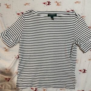 Ralph Lauren Black and White Striped Short Sleeve Top